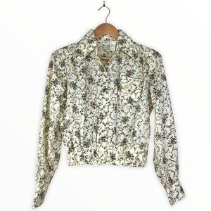 70’s Vintage Microfloral Cropped Disco Collar Top